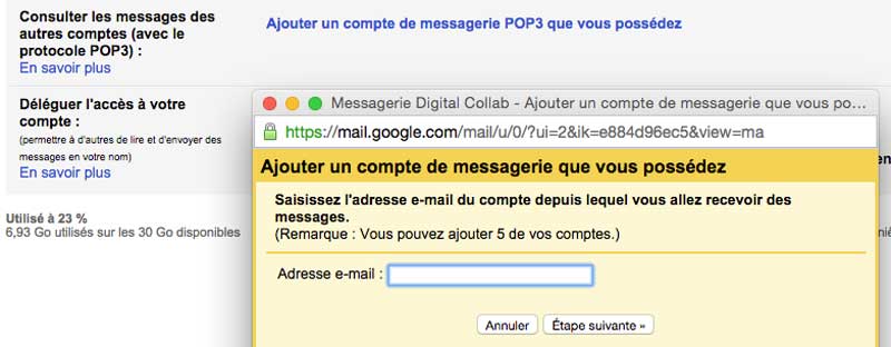 transfert gmail pop3