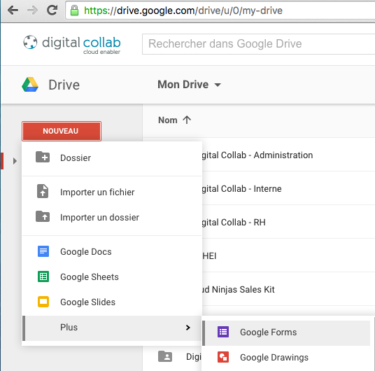 créer un formulaire depuis google drive