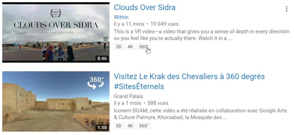 YouTube : De nombreuses vidés en 360°