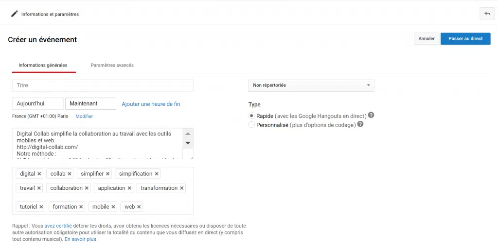 Une vidéo simple et efficace : créer un événement sur YouTube