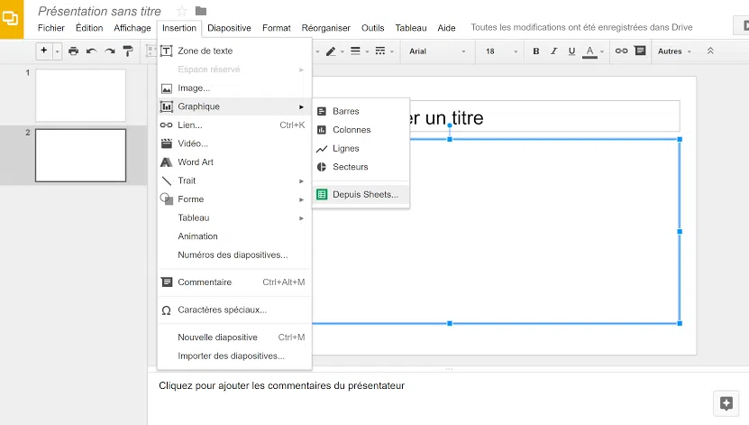 Google Slides et insérer un graphique dynamique - Synchronisation