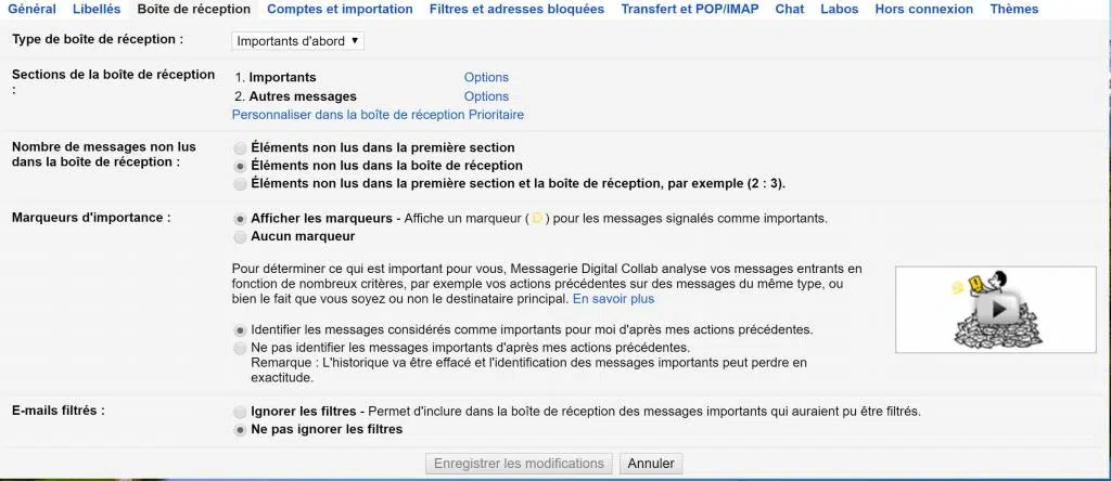Gmail au profit de la productivité individuelle - Messages importants