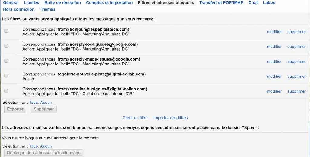 Gmail au profit de notre productivité individuelle - Filtres automatiques