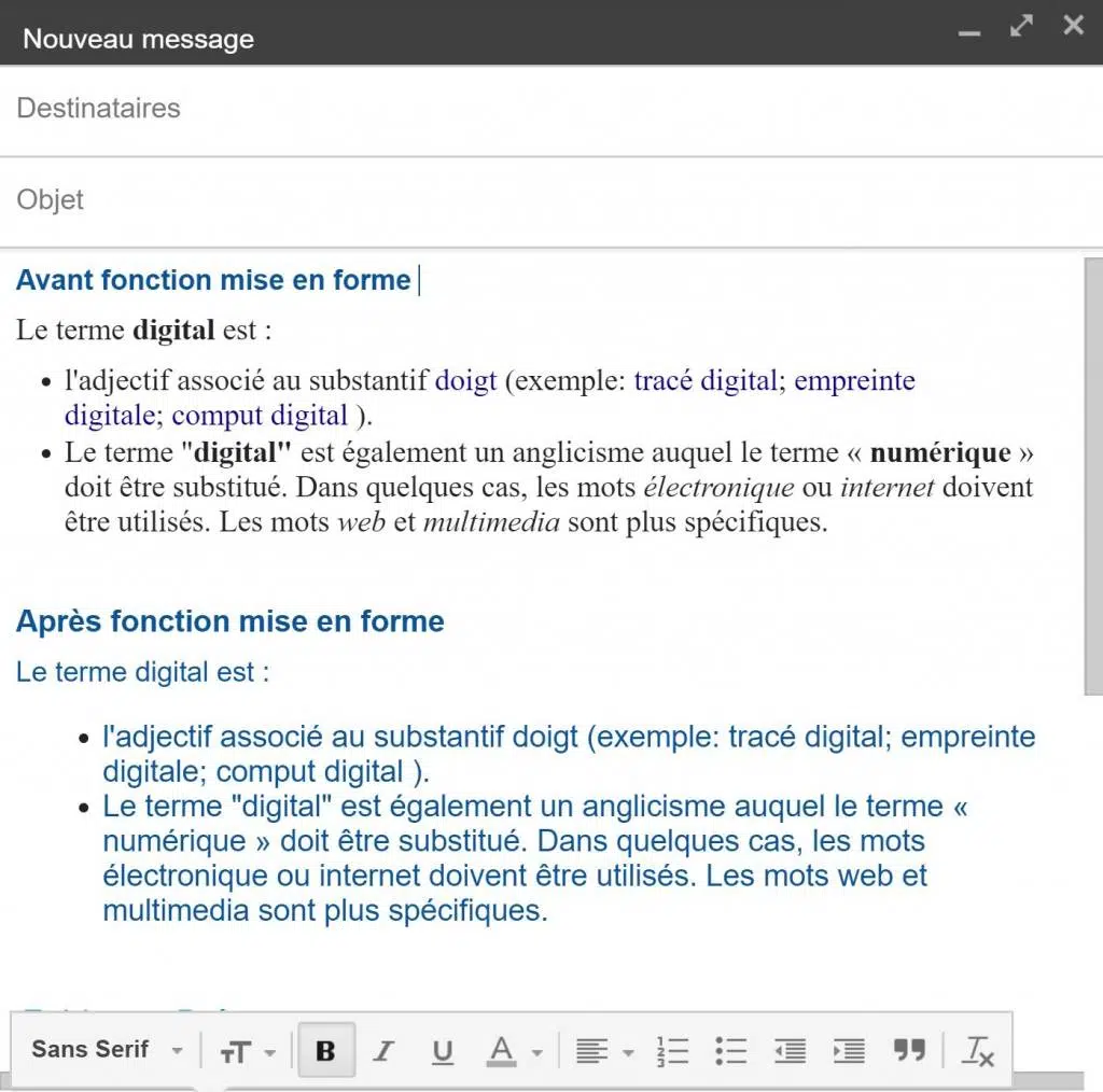 Gmail au profit de notre productivité individuelle - Fonction mise en forme