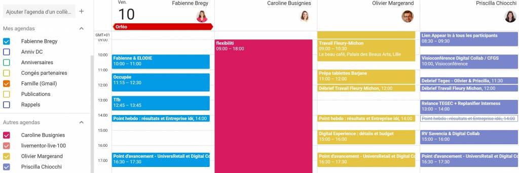 Google Agenda : Trouver une plage horaire libre sur l'ensemble de l'équipe