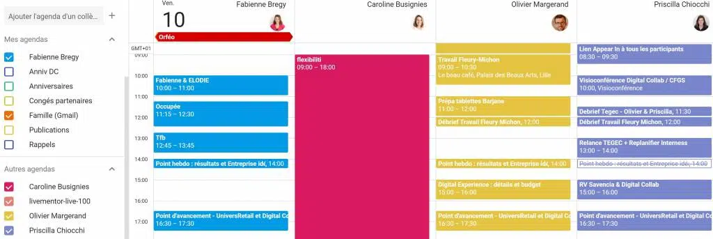 Google Agenda : Trouver une plage horaire libre sur l'ensemble de l'équipe