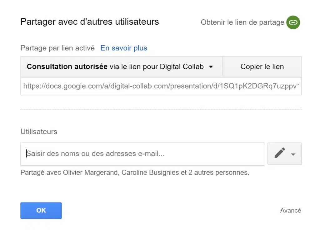 Partager : obtenir un lien