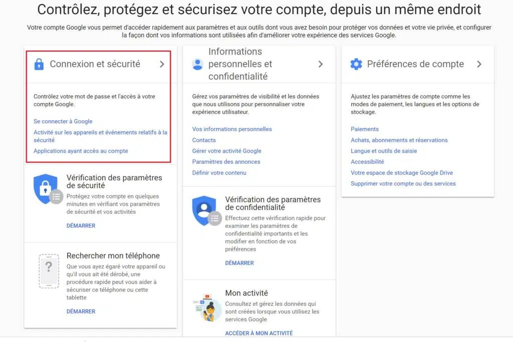 Sécuriser vos comptes Google
