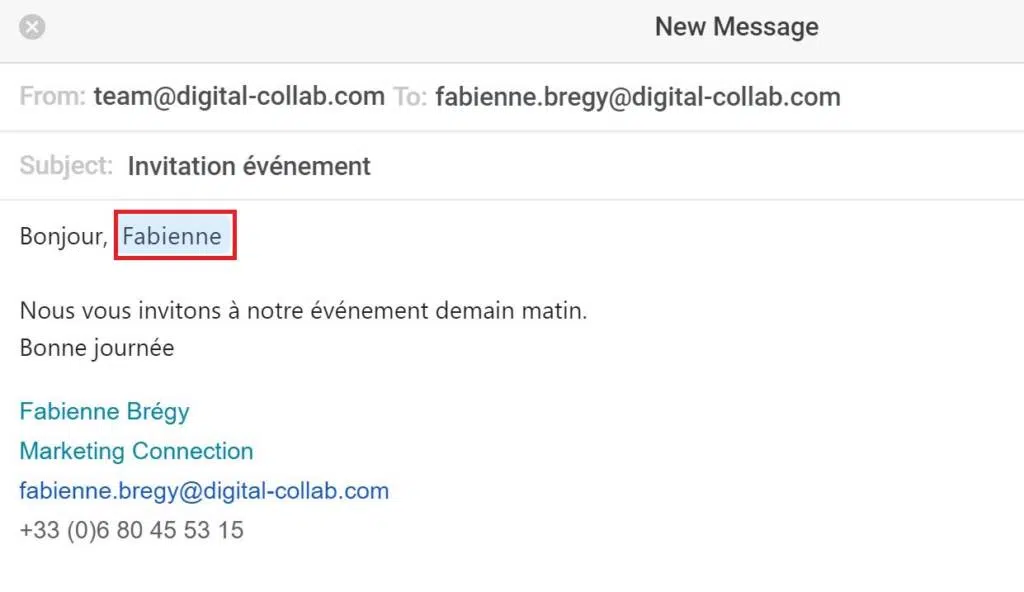 Front Apps : Personnalisation du message