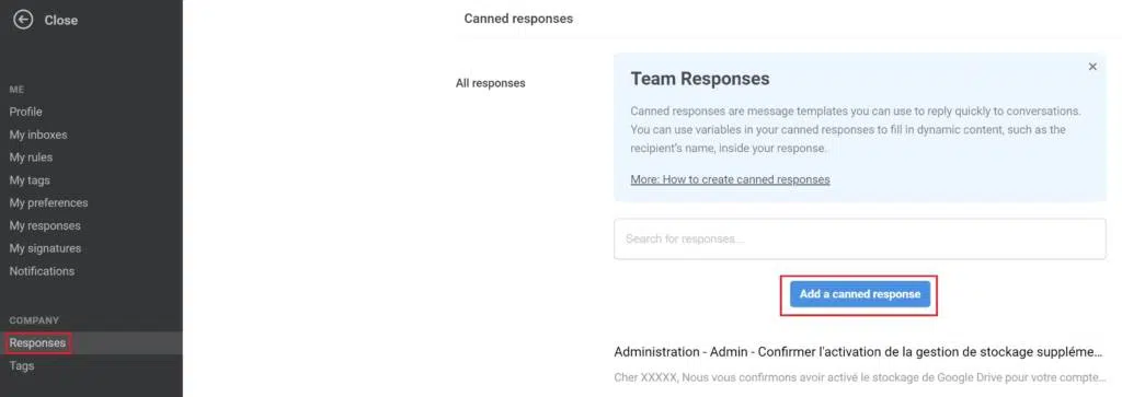 Front Apps : Canned responses