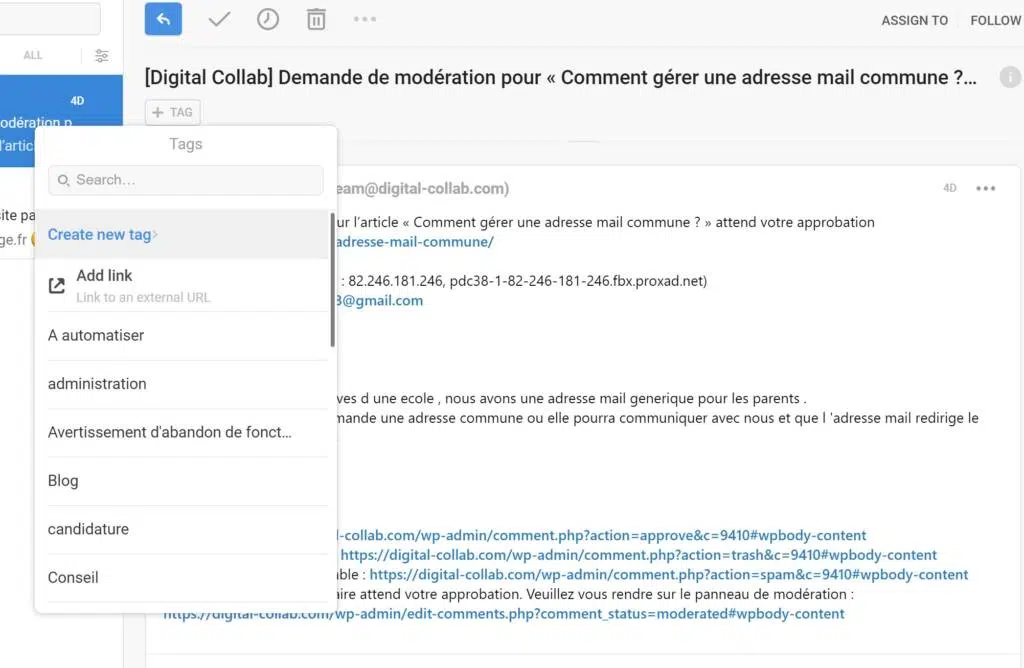 Front Apps : Réception d'un message + tags