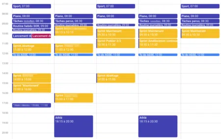 mon agenda dans un an avec les blocs de temps